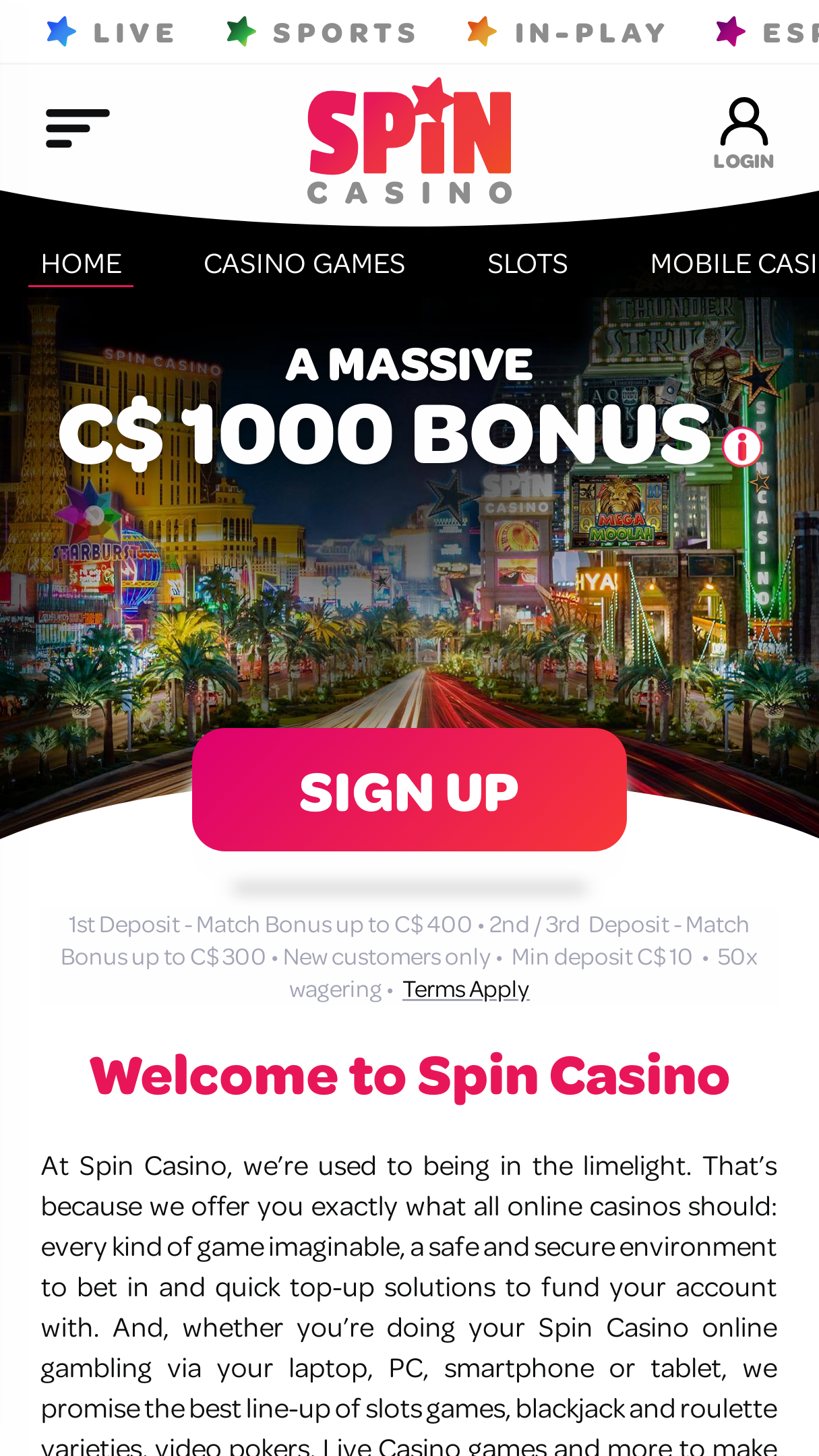 Spin Casino Screenshot Spin Casino Screenshot