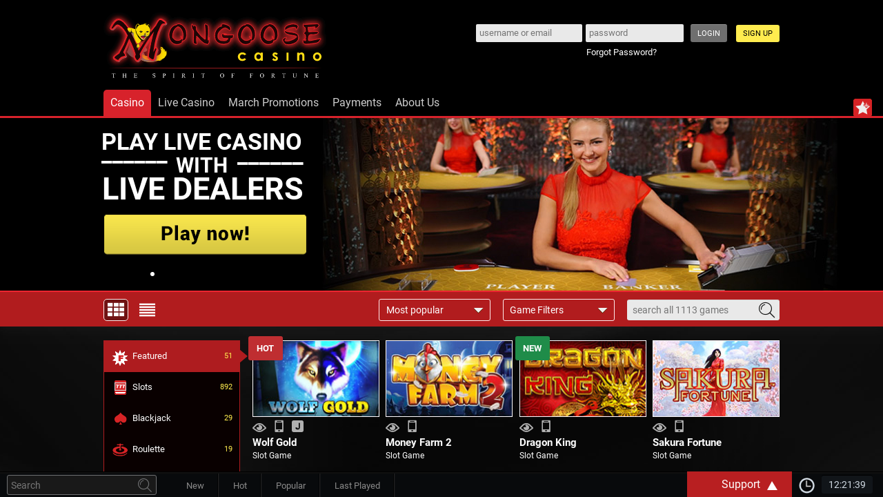 Mongoose Casino Screenshot Mongoose Casino Screenshot